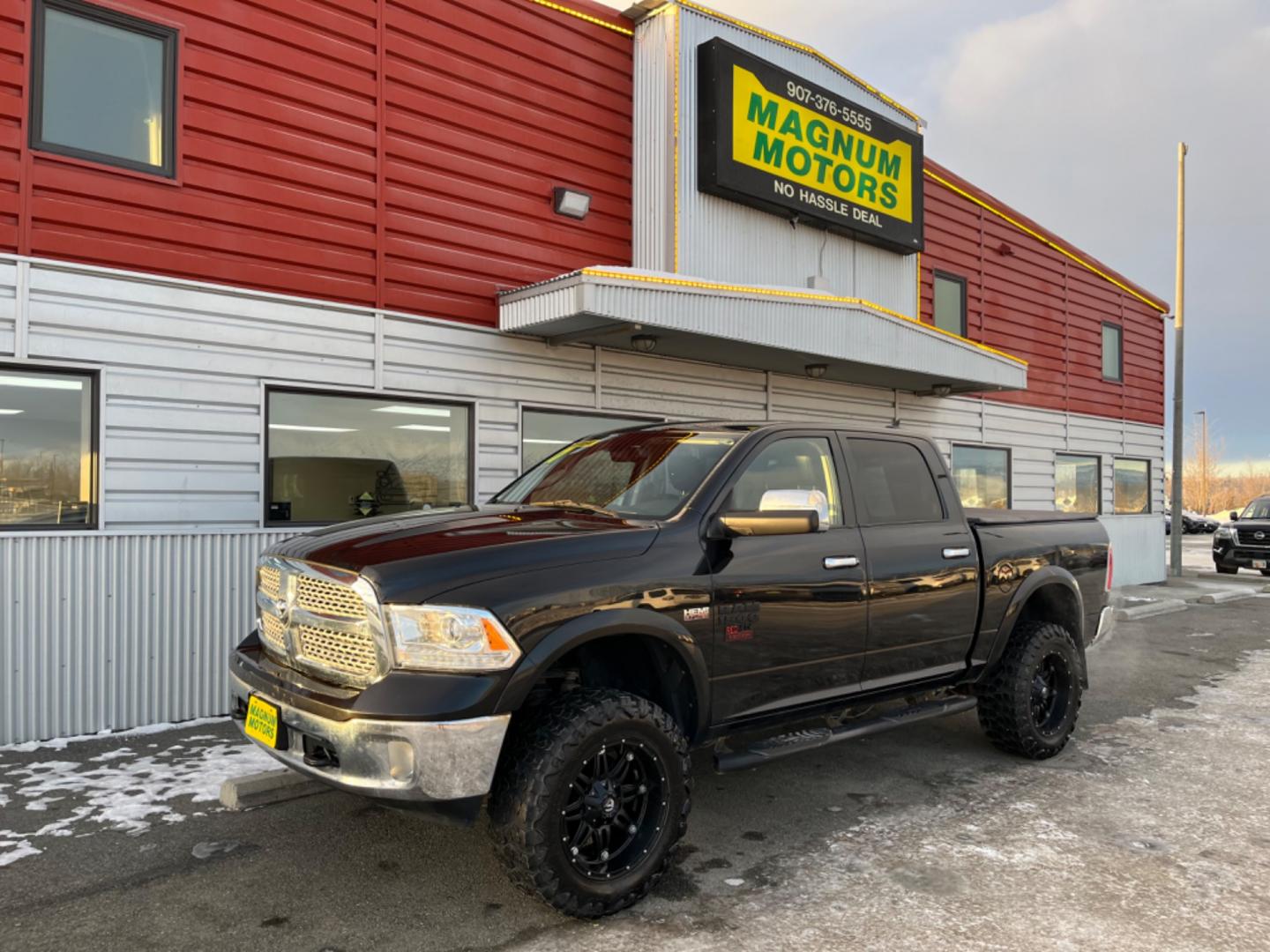 2017 Black /black leather RAM 1500 Laramie Crew Cab SWB 4WD (1C6RR7NTXHS) with an 5.7L V8 OHV 16V engine, 8A transmission, located at 1960 Industrial Drive, Wasilla, 99654, (907) 274-2277, 61.573475, -149.400146 - Photo#0